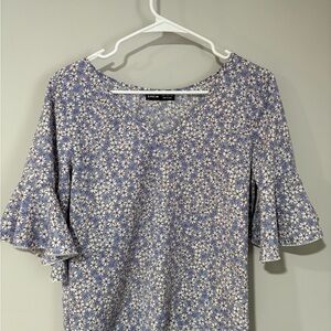 SHEIN Lavender Floral Blouse with Ruffle Sleeves